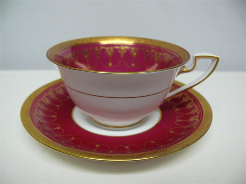 Royal Worcester Dinner Service for 16 Rich Red & Raised Gold