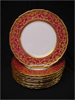 12 Royal Doulton Rich Red & Gold Service Plates