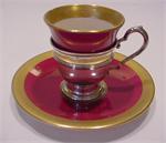 10 Lenox P67G Ruby Red & Gold Demitasses with Sterling Holders