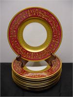 11 Red & Gold Royal Worcester Luncheon Plates