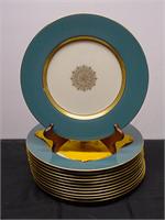 12 Lenox Blue & Gold Service Plates