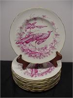 10 Royal Crown Derby Purple Bird Salad Plates