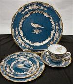 12 Place Settings Spode R9486 - Blue, Gold Florals and Birds